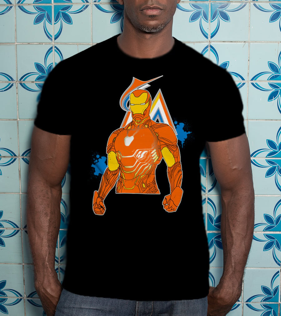 Iron Man Miami Marlins Crossover Iconic Mashup T-Shirt