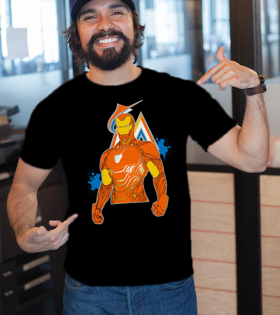 Iron Man Miami Marlins Crossover Iconic Mashup T-Shirt