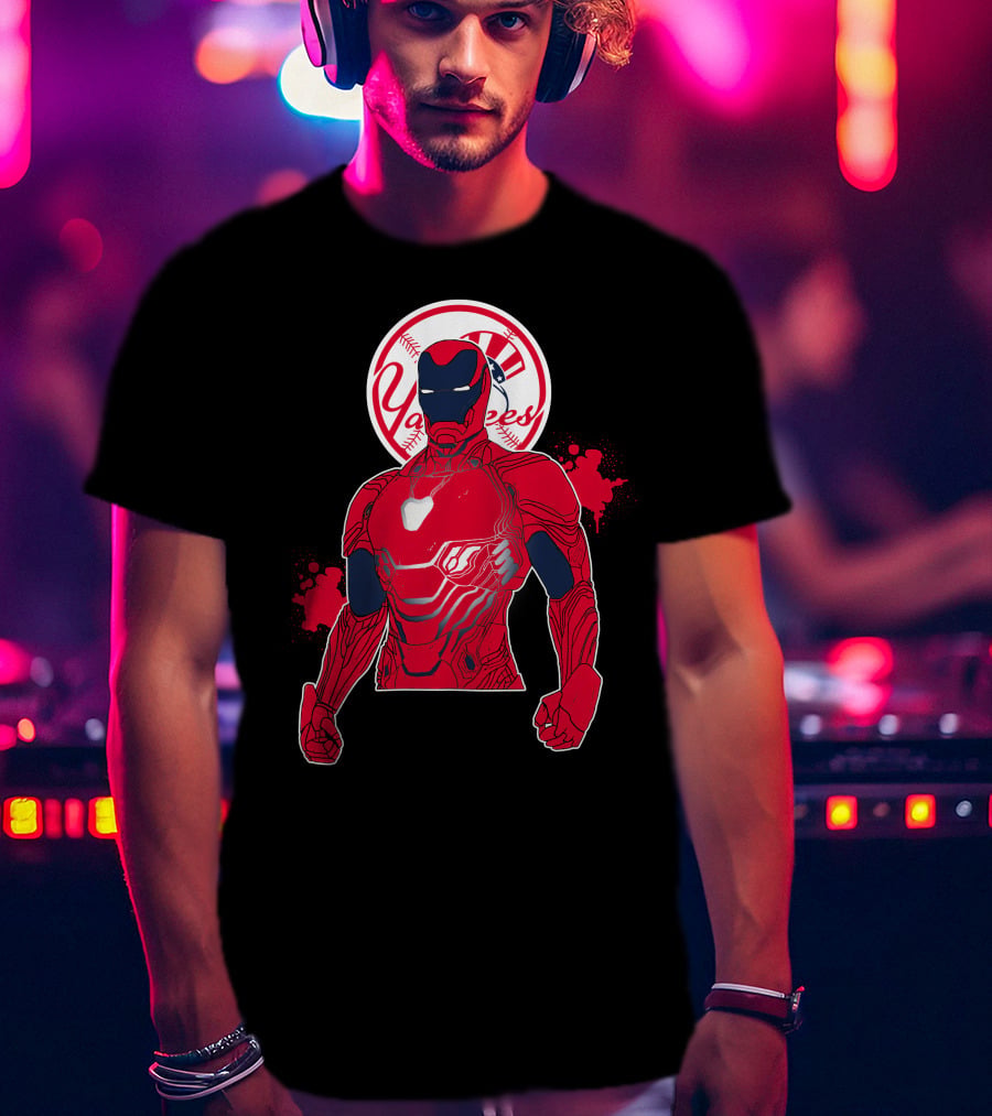 Iron Man New York Yankees Crossover Marvel Avengers Yankees Baseball Theme T-Shirt