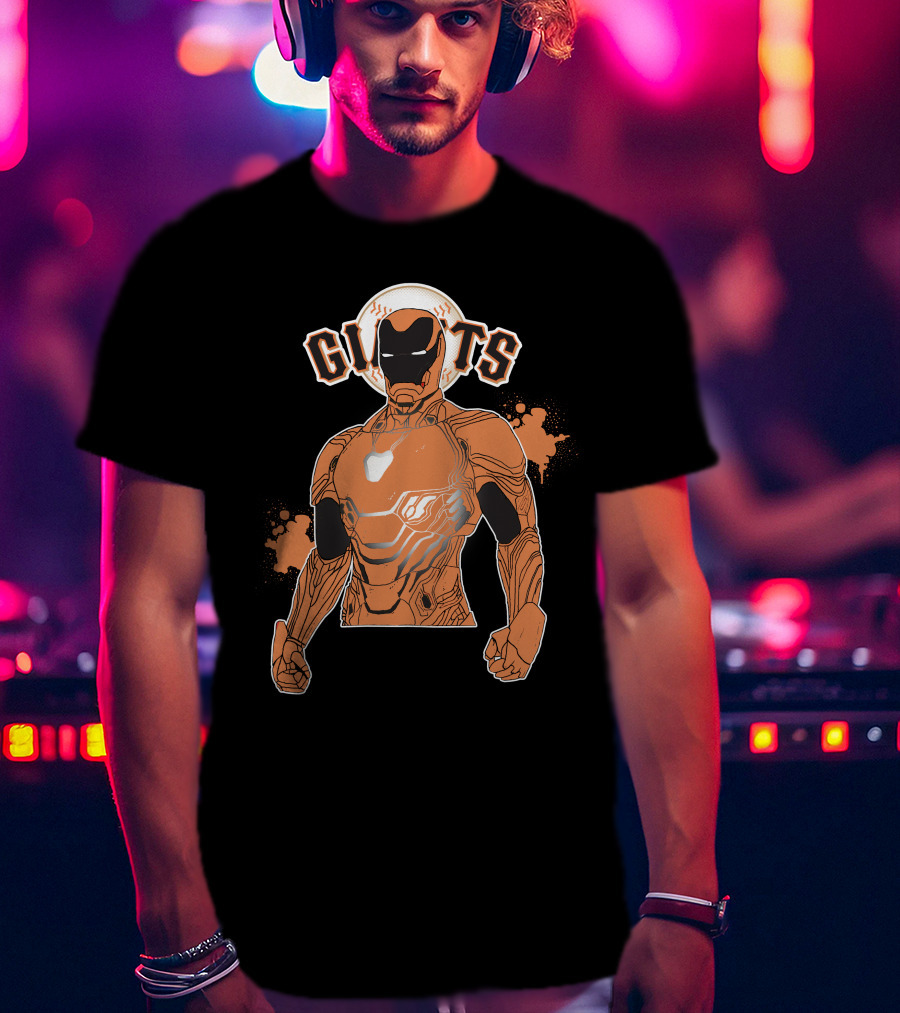 Iron Man Giants Mashup San Francisco Giants Orange And Black Superhero Crossover T-Shirt