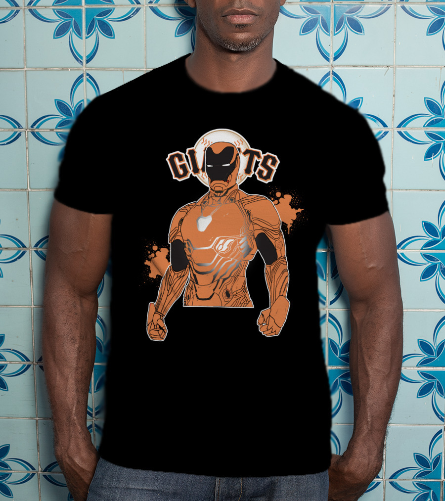 Iron Man Giants Mashup San Francisco Giants Orange And Black Superhero Crossover T-Shirt