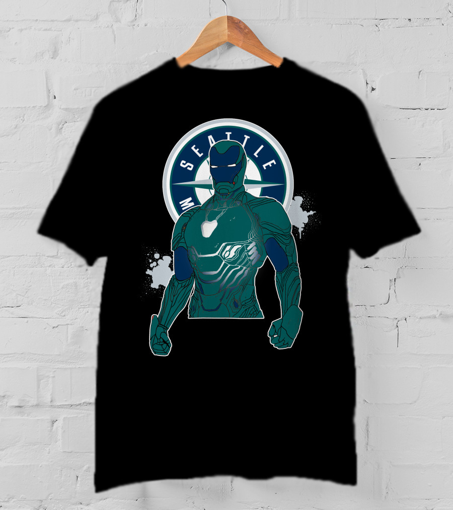 Iron Man Seattle Mariners Collaboration Marvel Crossover T-Shirt