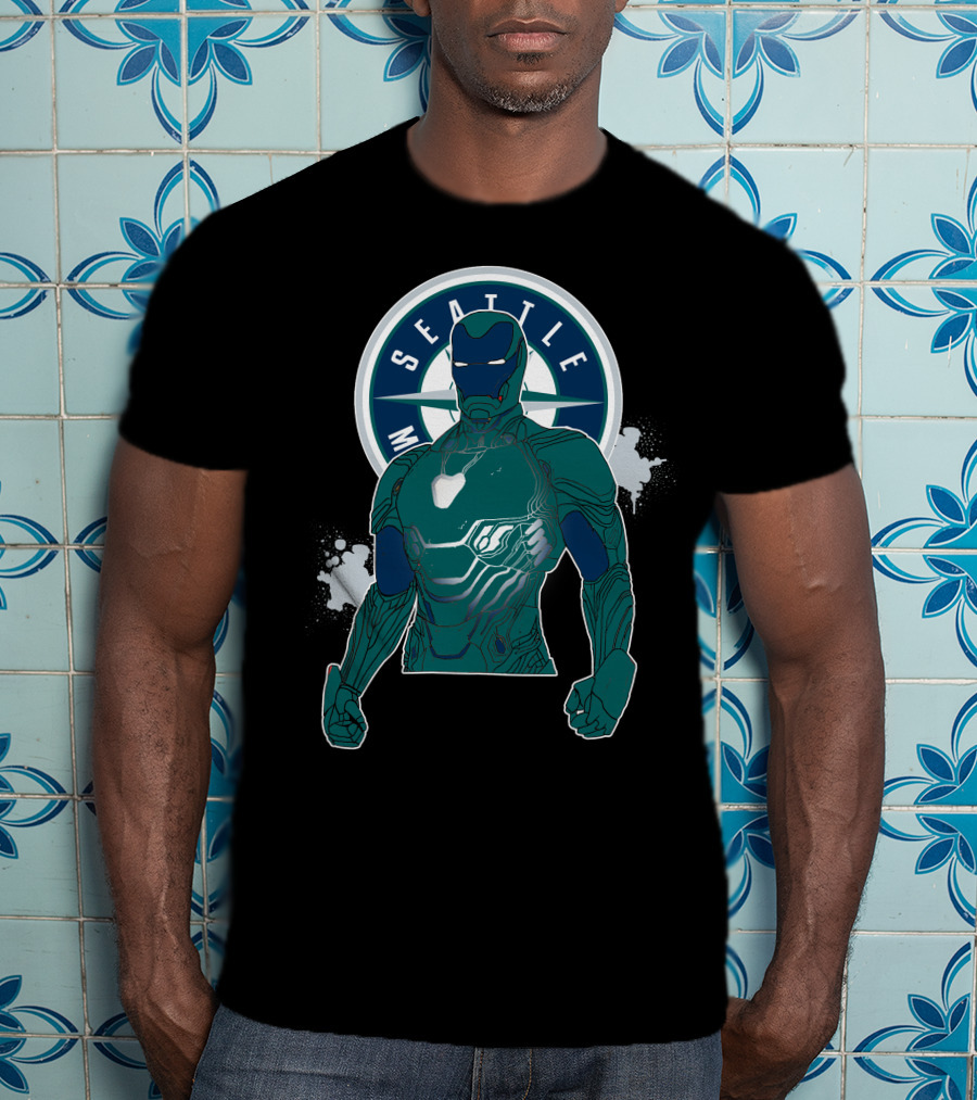 Iron Man Seattle Mariners Collaboration Marvel Crossover T-Shirt