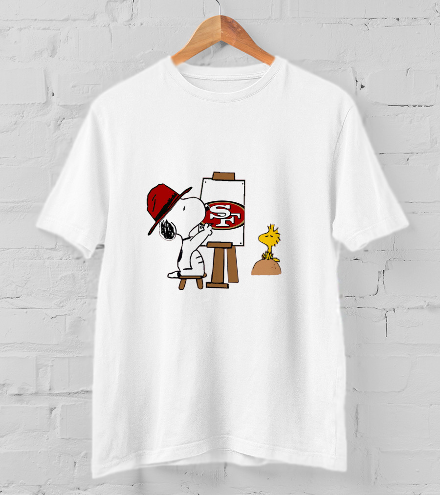 49ers Sf Logo Snoopy Painting With Woodstock T-Shirt