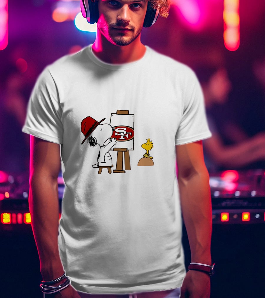 49ers Sf Logo Snoopy Painting With Woodstock T-Shirt