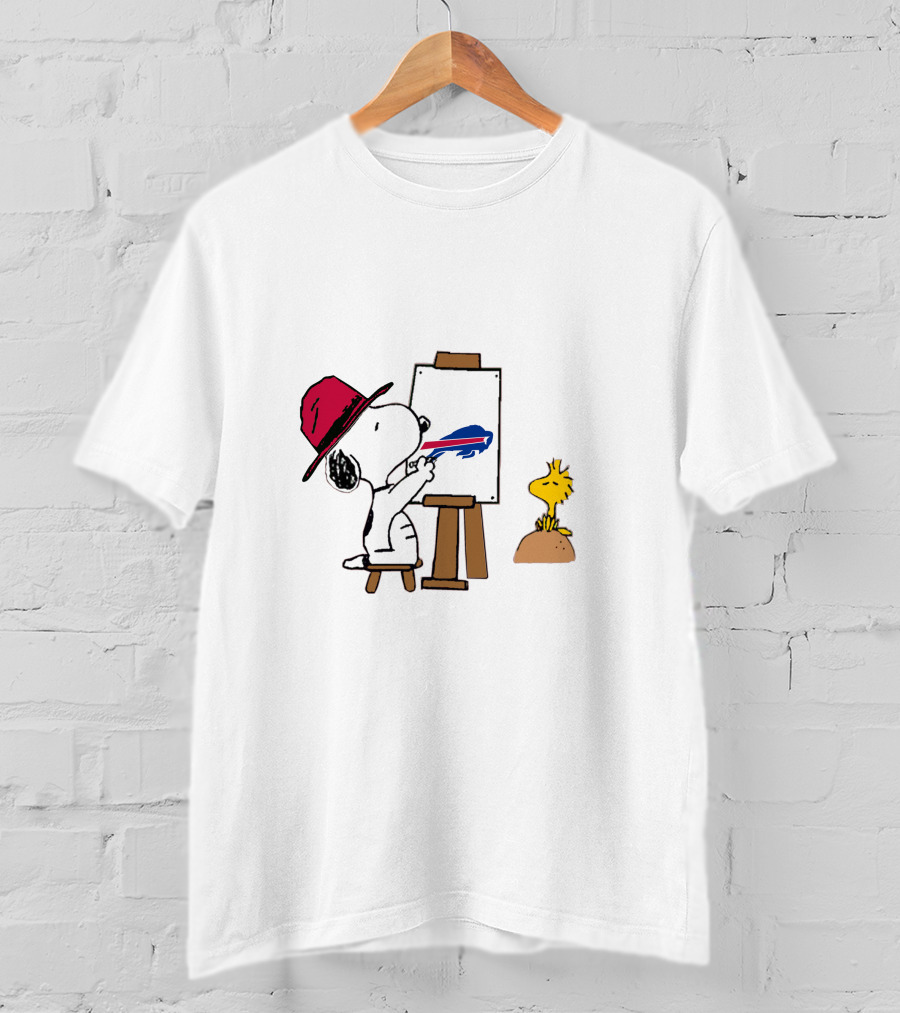 Snoopy Painting Buffalo Bills Logo With Woodstock T-Shirt