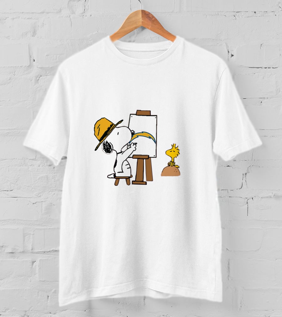Snoopy Painting Chargers Logo With Woodstock T-Shirt