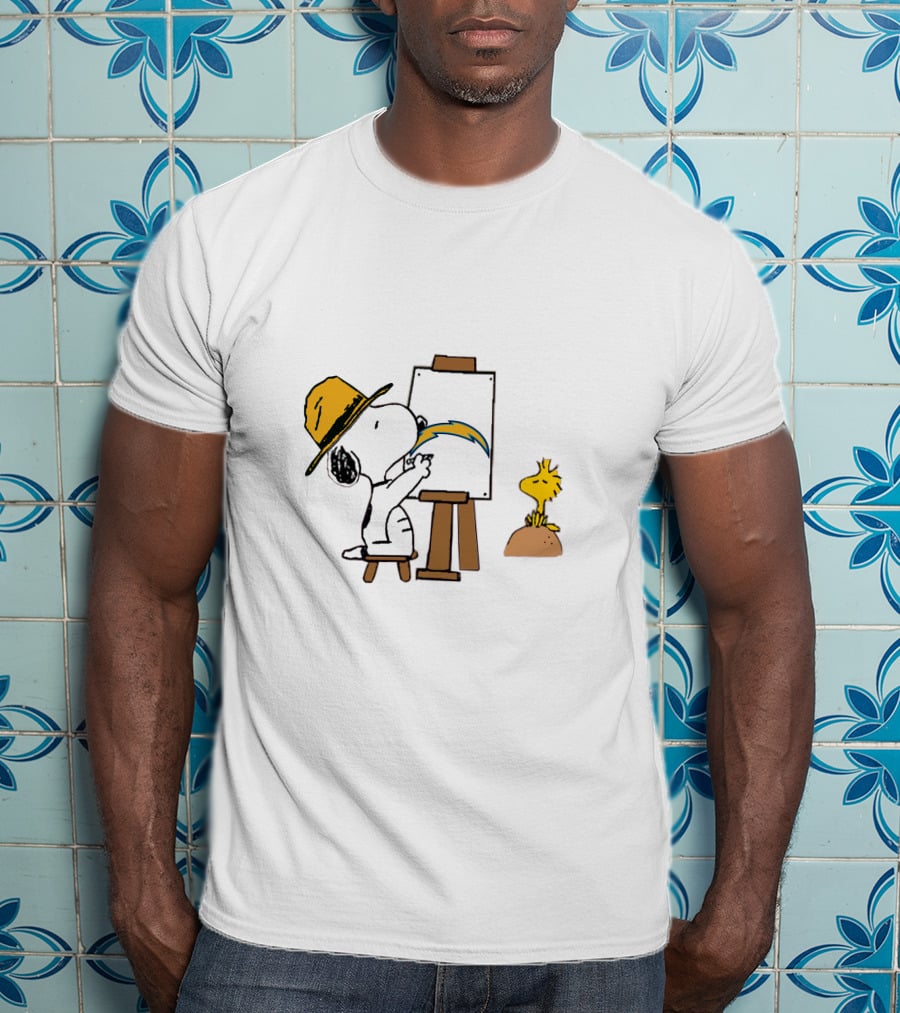 Snoopy Painting Chargers Logo With Woodstock T-Shirt