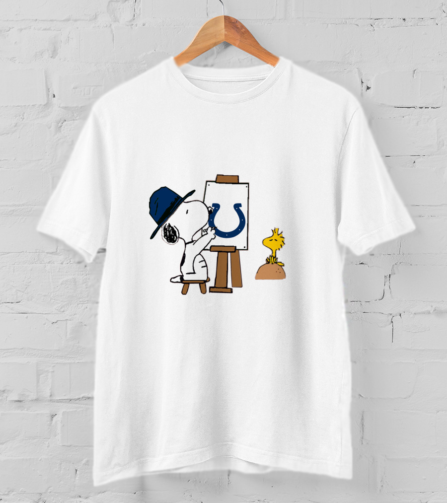 Snoopy Painting Indianapolis Colts Logo With Woodstock T-Shirt