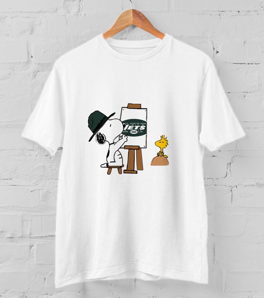 Painter Snoopy With Jets Logo And Woodstock T-Shirt