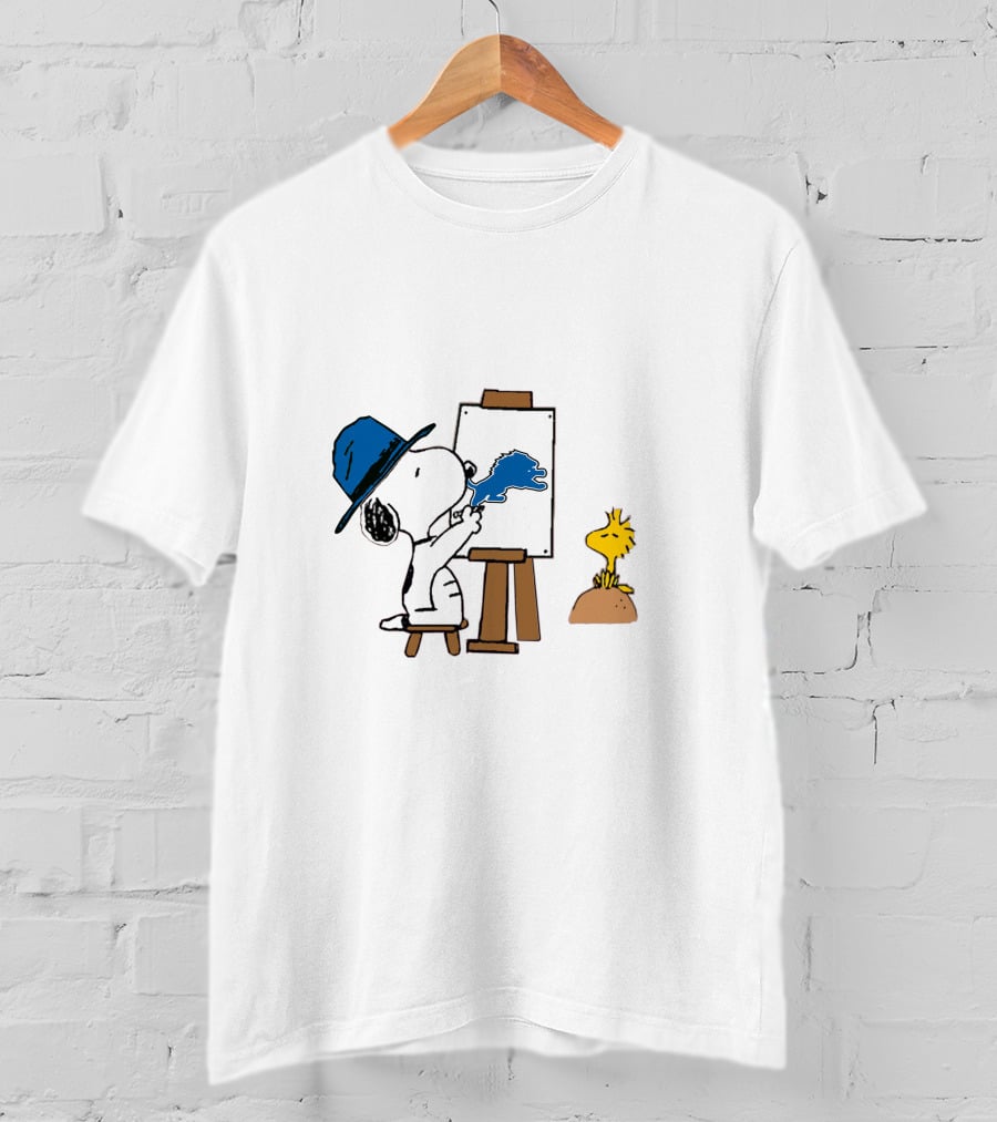 Snoopy Painting With Blue Brushstroke And Woodstock T-Shirt