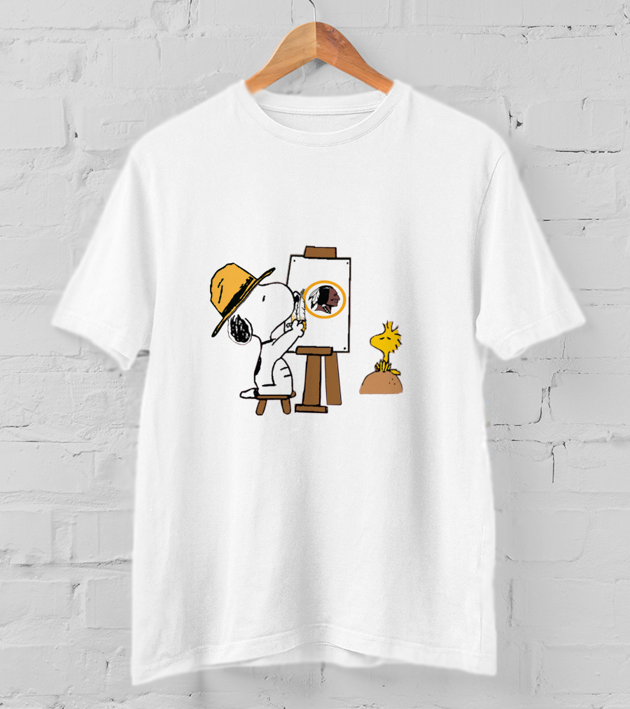 Snoopy Painting Redskins Logo With Woodstock T-Shirt