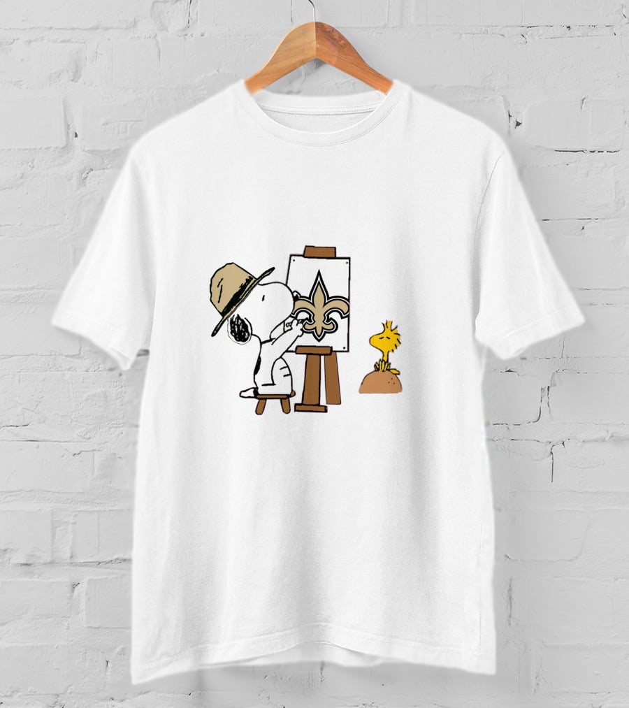 Snoopy Painting New Orleans Saints Fleur-De-Lis With Woodstock T-Shirt