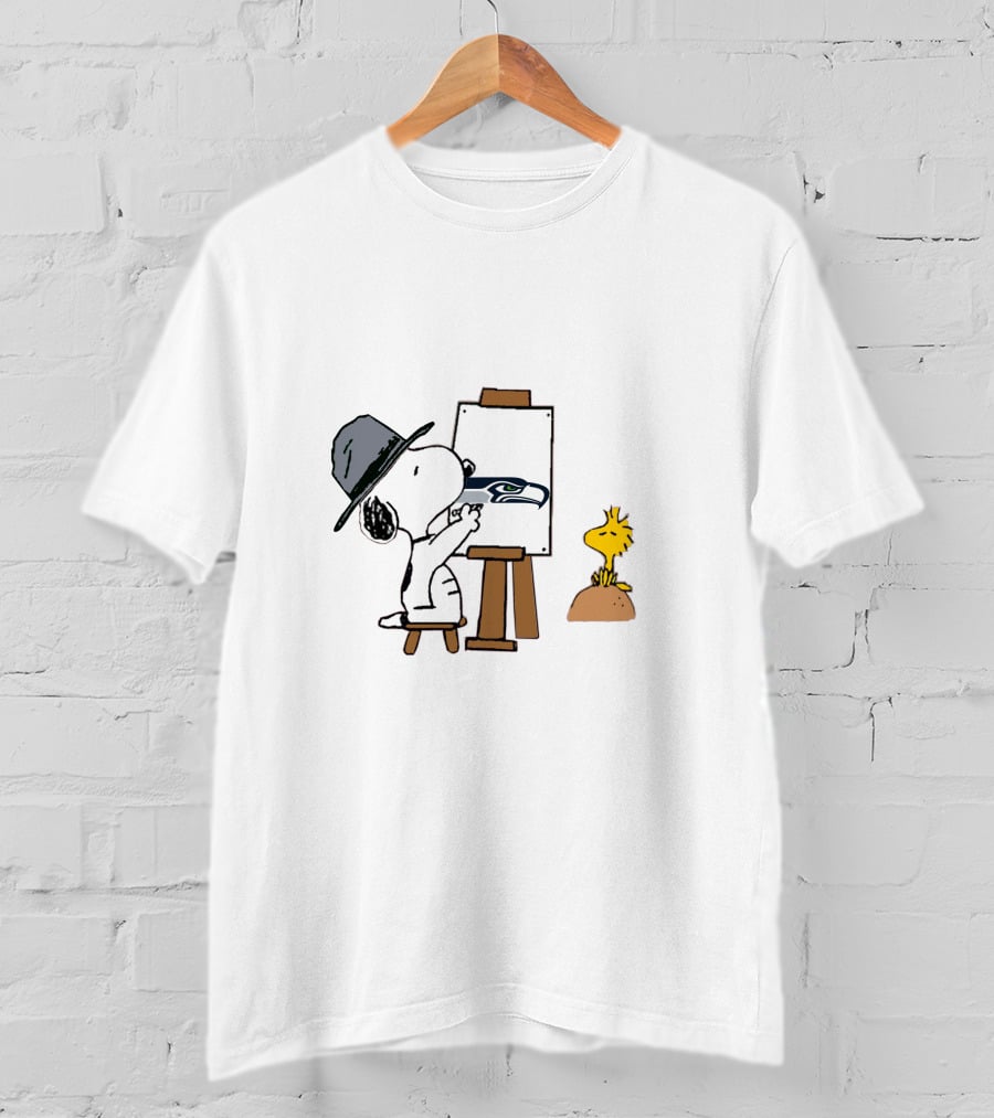 Snoopy Painting Seahawks Logo With Woodstock T-Shirt