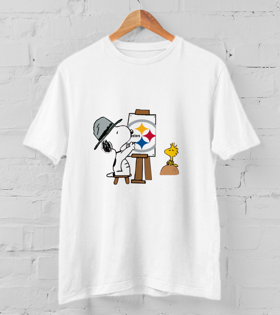 Steelers Snoopy Painting Team Logo With Woodstock T-Shirt