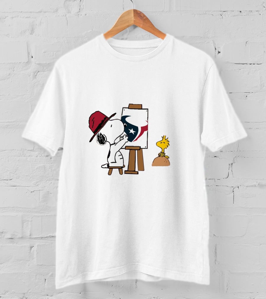 Snoopy Painting Houston Texans Logo With Woodstock T-Shirt
