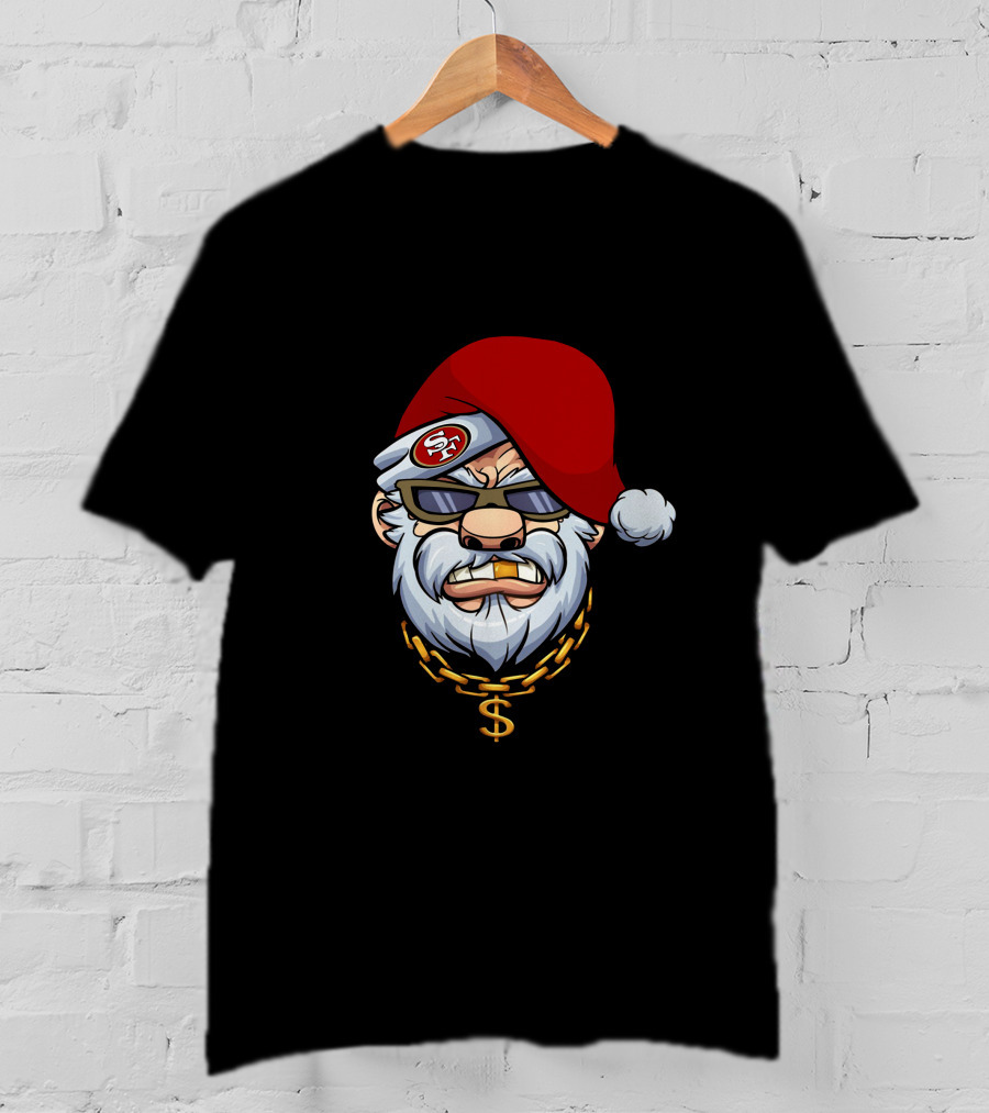 49ers Santa Swag With Sunglasses And Gold Chain T-Shirt