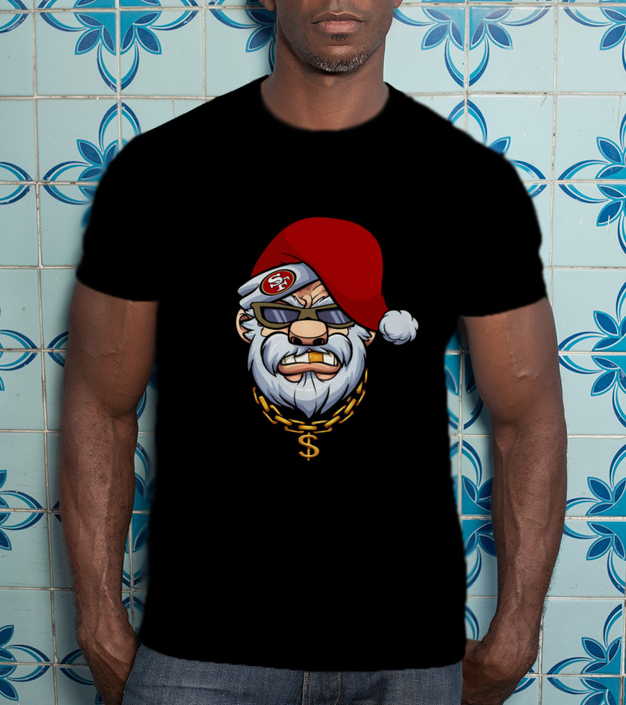 49ers Santa Swag With Sunglasses And Gold Chain T-Shirt