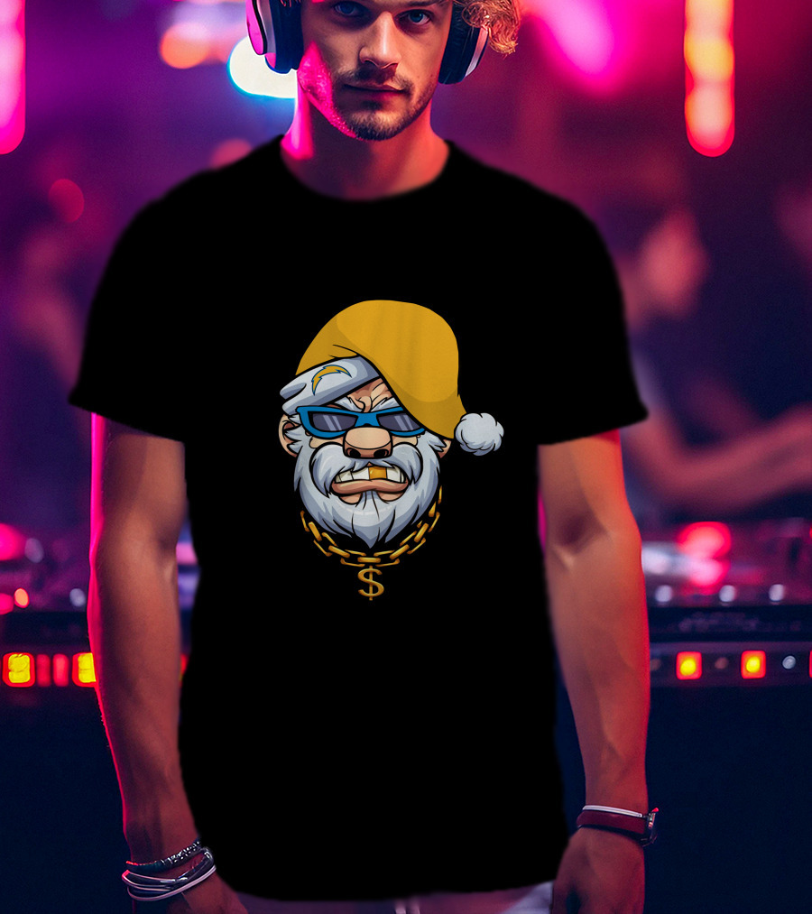 Gangster Santa Chargers Style Christmas Look With Money Chain T-Shirt