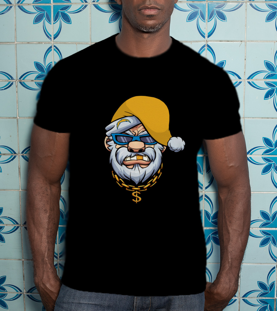 Gangster Santa Chargers Style Christmas Look With Money Chain T-Shirt