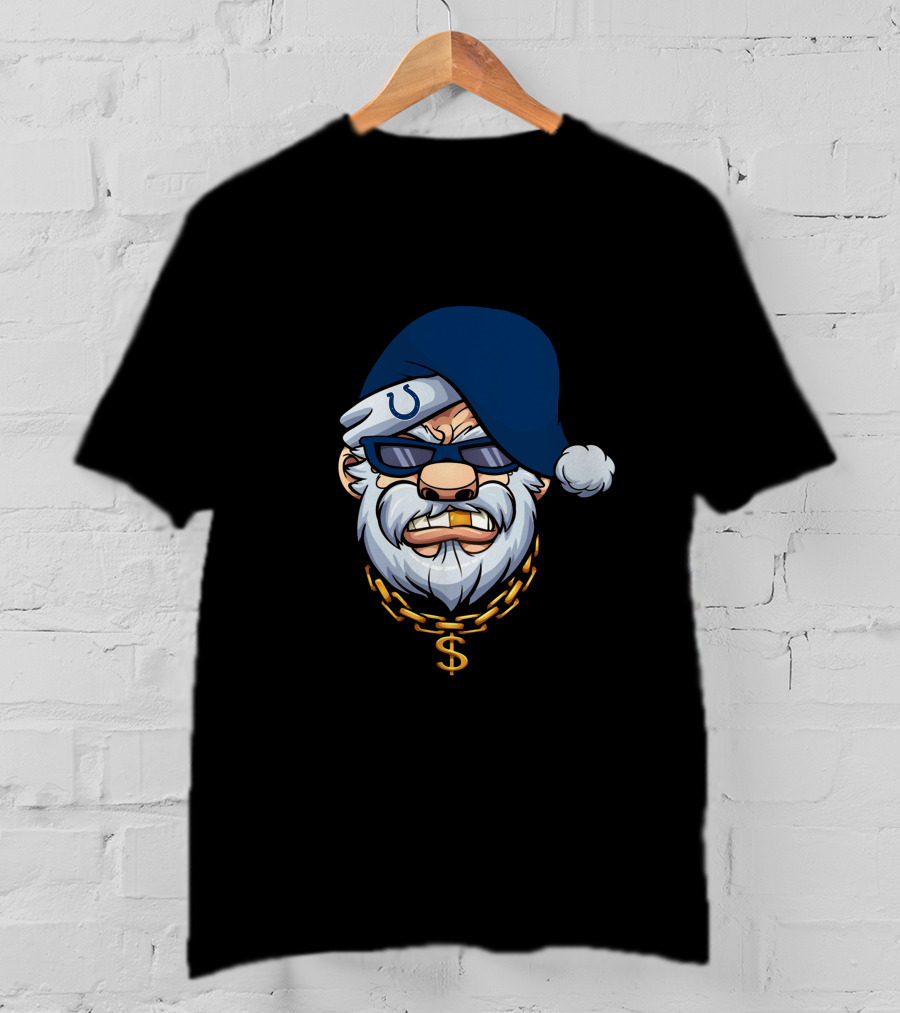 Colts Gangster Santa With Blue Hat And Dollar Chain T-Shirt