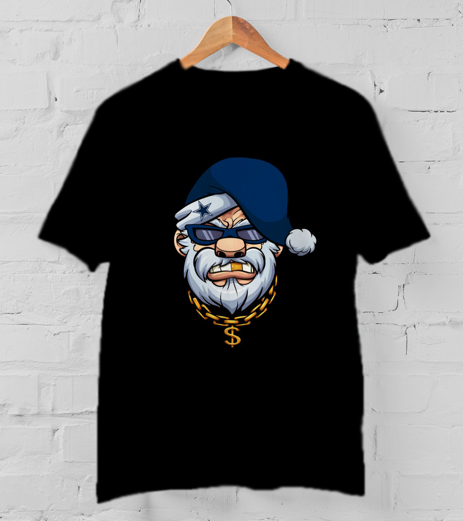 Cowboys Gangster Santa Blue Beanie Dollar Chain Sunglasses Star Patch T-Shirt