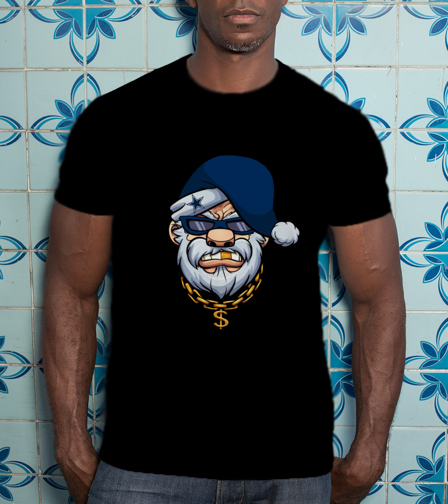Cowboys Gangster Santa Blue Beanie Dollar Chain Sunglasses Star Patch T-Shirt