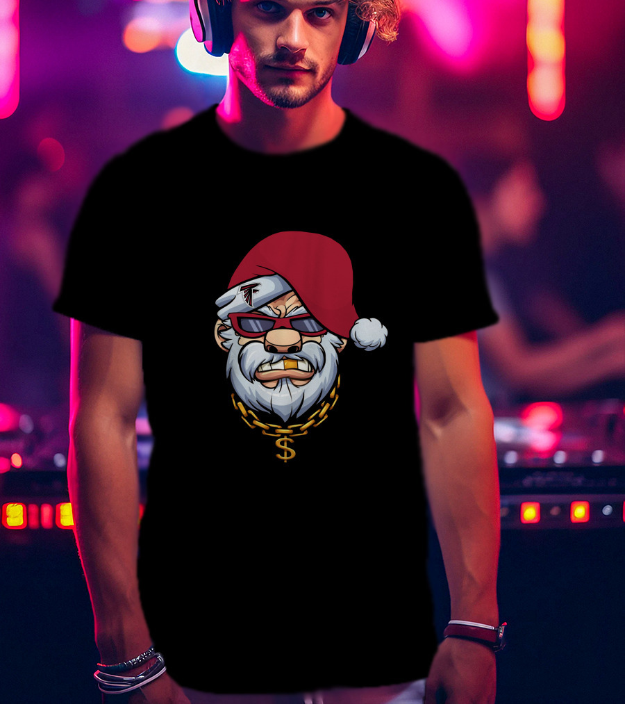 Falcons Gangster Santa Christmas Chain Dollar Sign Hat Sunglasses T-Shirt
