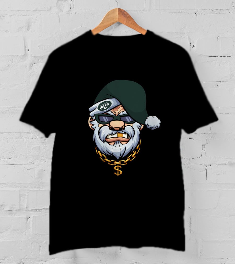Jets Santa With Green Hat And Dollar Chain T-Shirt
