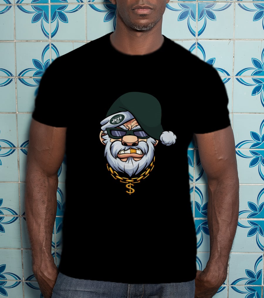 Jets Santa With Green Hat And Dollar Chain T-Shirt