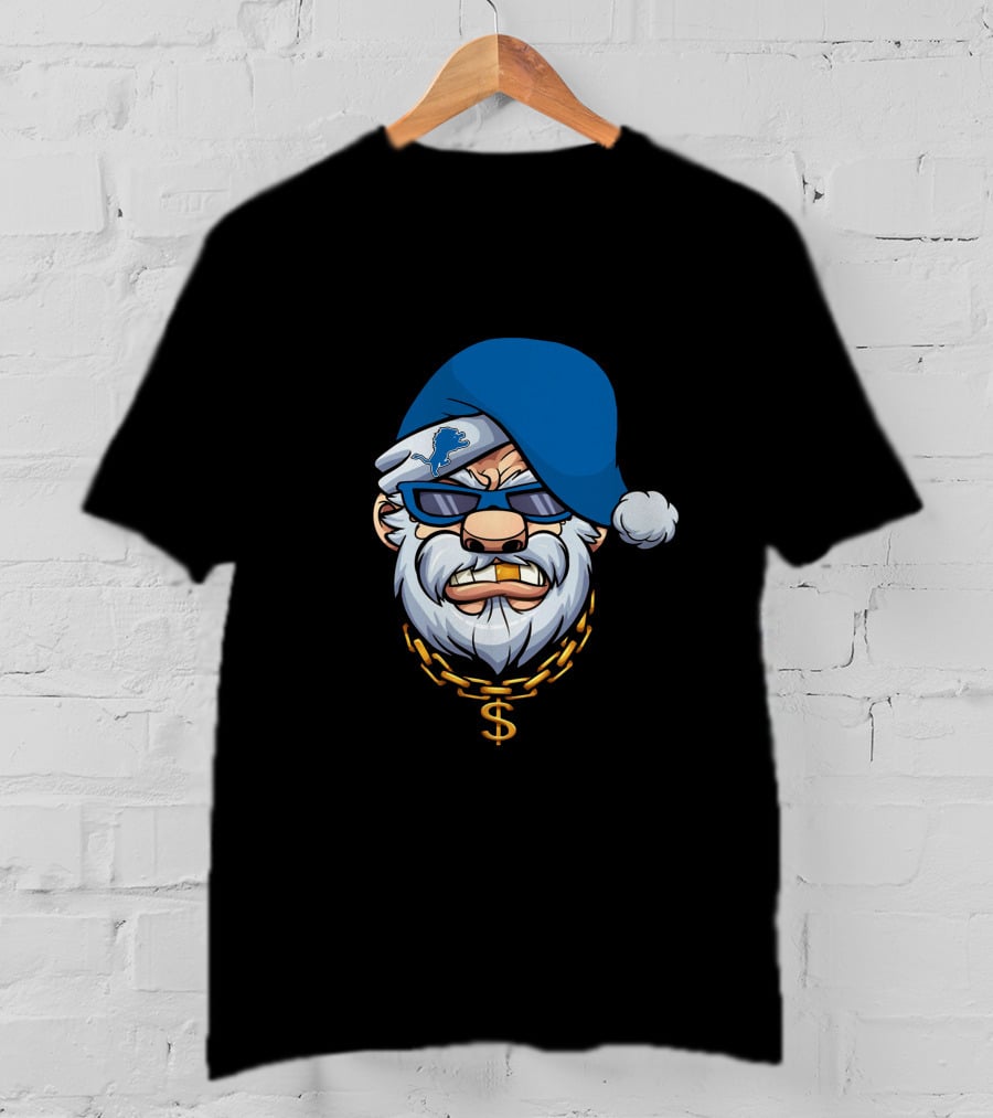 Lions Gangster Santa Detroit Football Dollar Chain T-Shirt