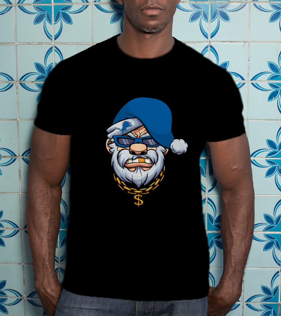 Lions Gangster Santa Detroit Football Dollar Chain T-Shirt