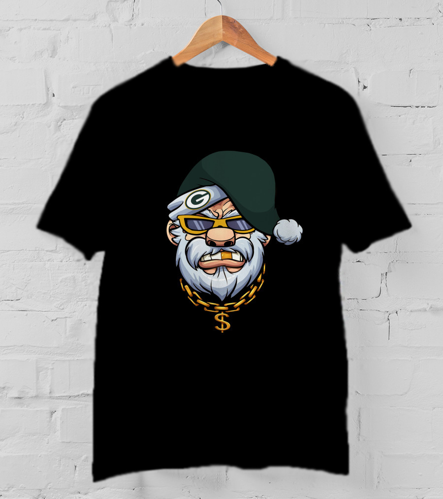 Packers Gangster Santa Holiday Style With Gold Chain And Sunglasses T-Shirt