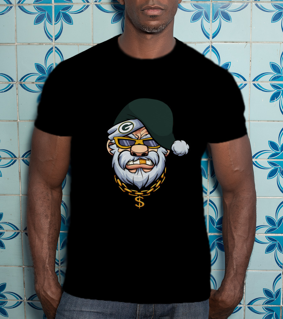 Packers Gangster Santa Holiday Style With Gold Chain And Sunglasses T-Shirt