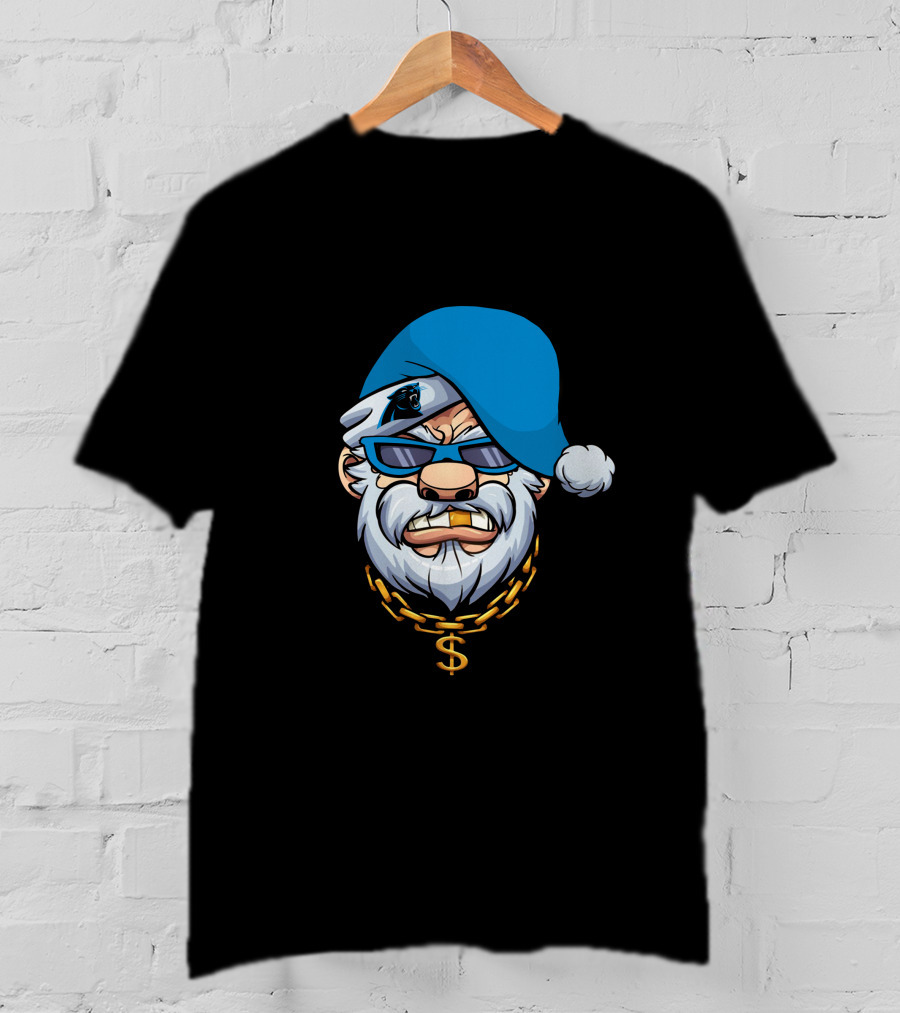 Panthers Gangster Santa With Blue Hat And Gold Chain T-Shirt
