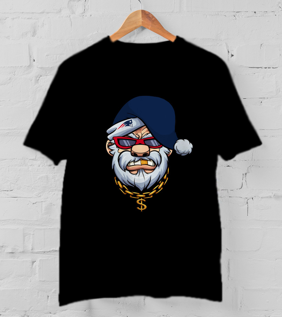 Patriots Gangster Santa Dollar Chain Red Sunglasses Navy Hat T-Shirt