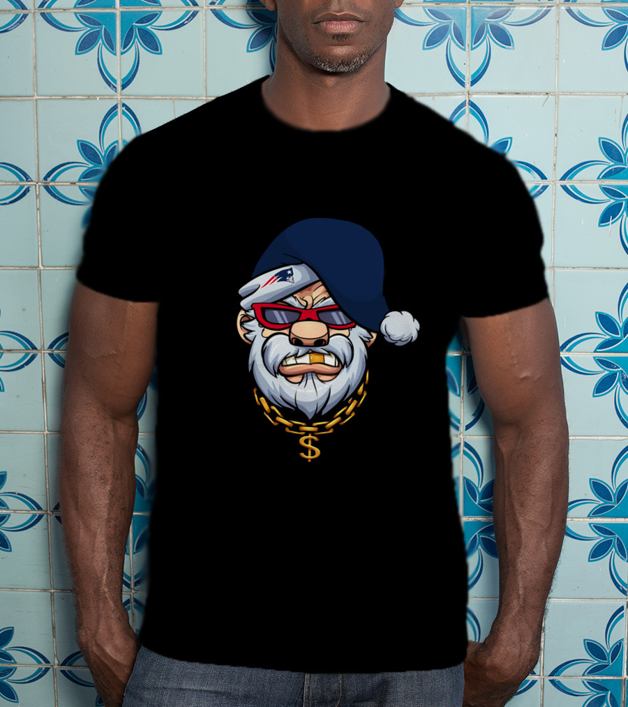 Patriots Gangster Santa Dollar Chain Red Sunglasses Navy Hat T-Shirt