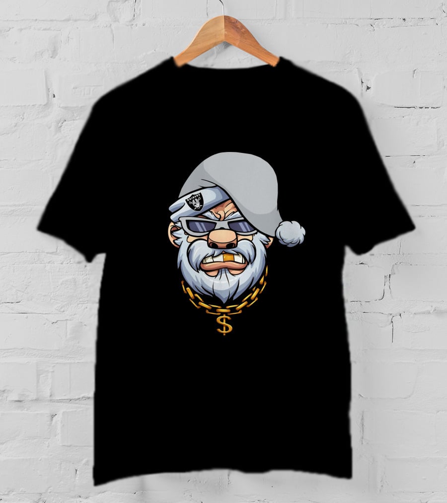 Gangster Santa Raiders Style With Sunglasses And Dollar Chain T-Shirt