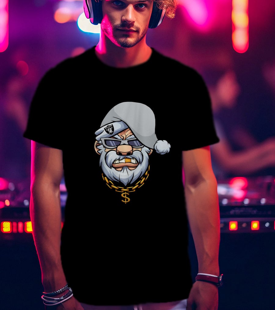 Gangster Santa Raiders Style With Sunglasses And Dollar Chain T-Shirt
