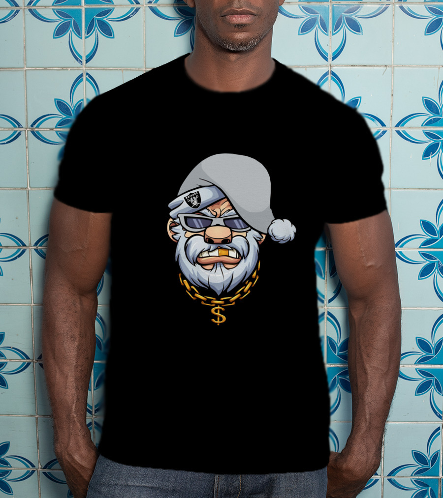 Gangster Santa Raiders Style With Sunglasses And Dollar Chain T-Shirt