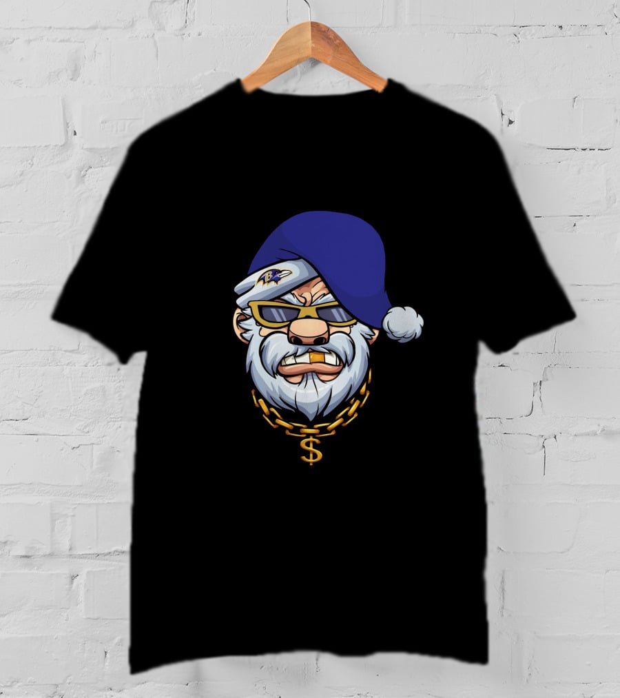 Ravens Gangster Santa Claus With Blue Cap And Gold Chain T-Shirt