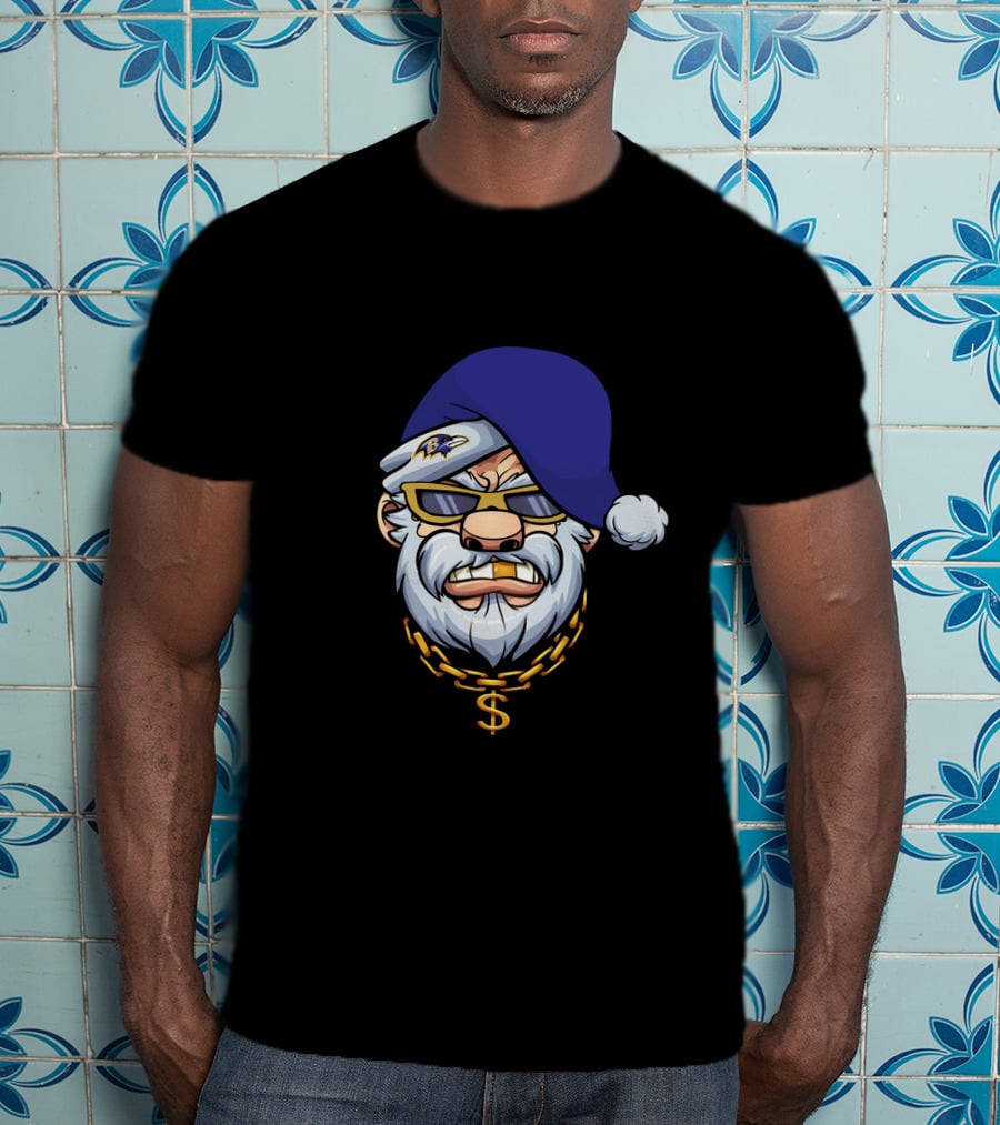 Ravens Gangster Santa Claus With Blue Cap And Gold Chain T-Shirt