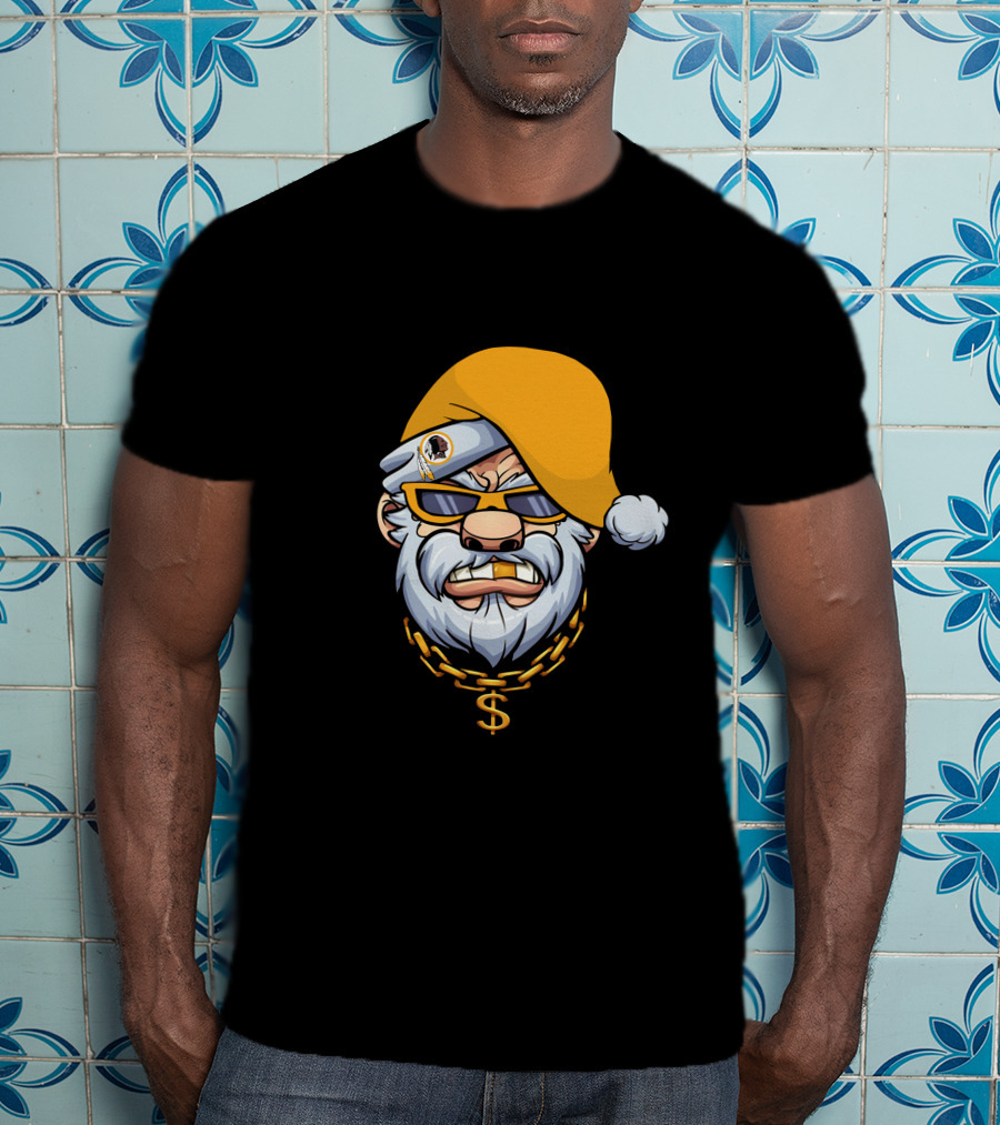 Santa With Gangster Style Gold Hat And Chain Featuring Washington Football Team T-Shirt