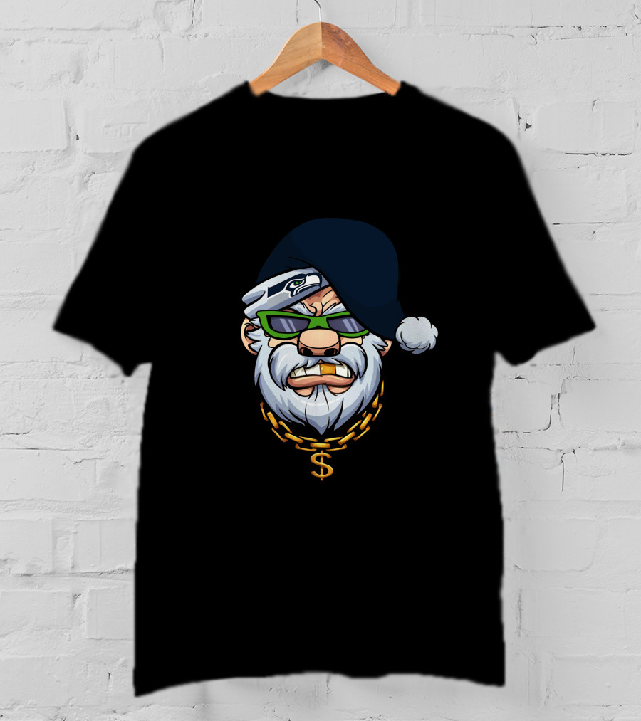 Seahawks Gangster Santa With Chain And Shades T-Shirt