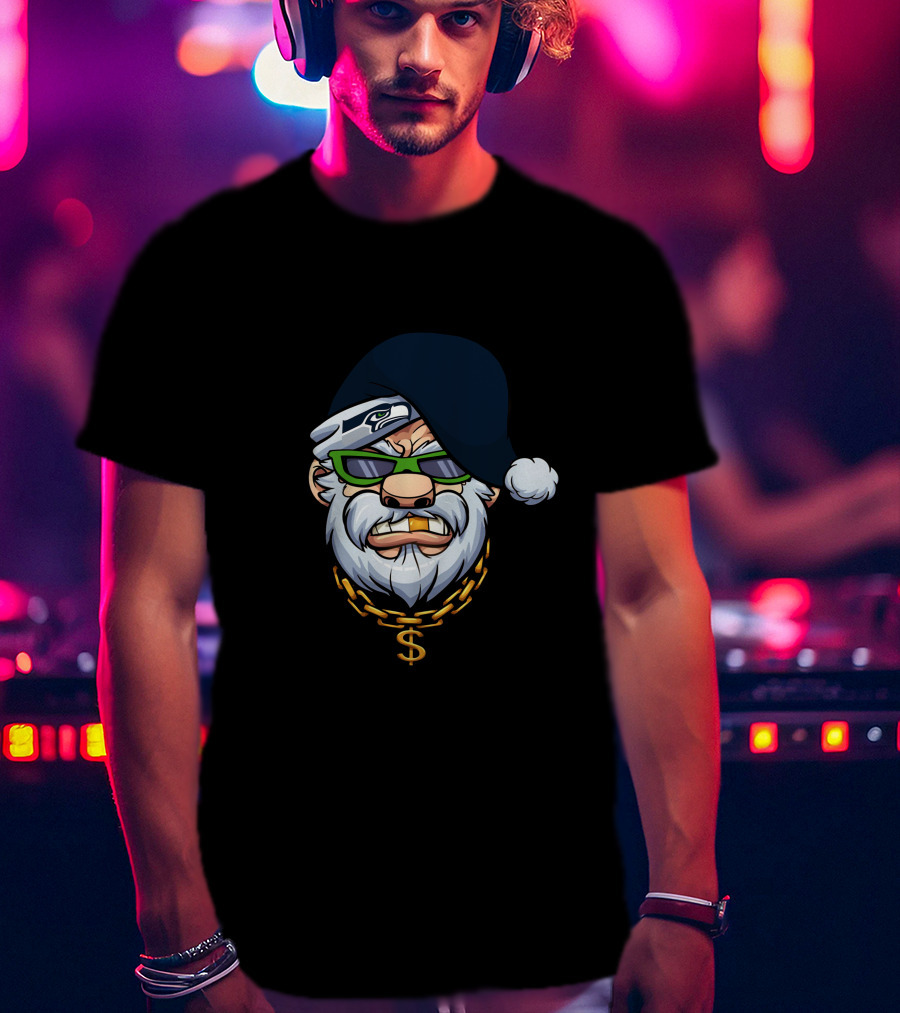 Seahawks Gangster Santa With Chain And Shades T-Shirt