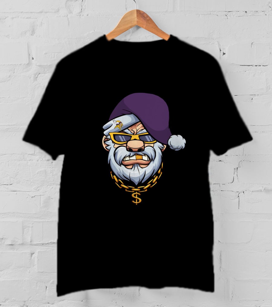 Vikings Gangster Santa With Purple Hat And Gold Chain T-Shirt