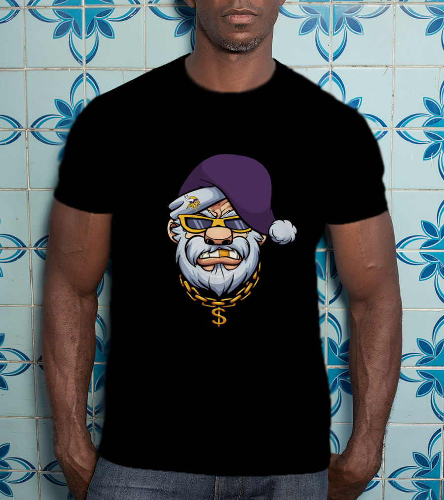Vikings Gangster Santa With Purple Hat And Gold Chain T-Shirt