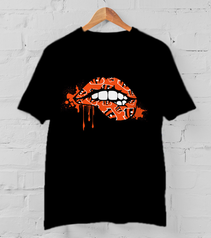 Dripping Lips Cincinnati Bengals Iconic Orange Pattern Bite T-Shirt