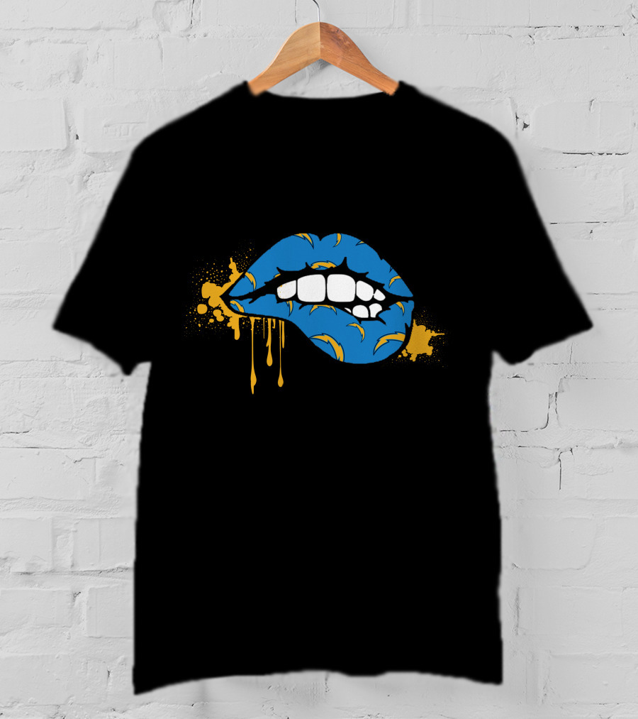 Dripping Lips Blue And Yellow Chargers Theme T-Shirt