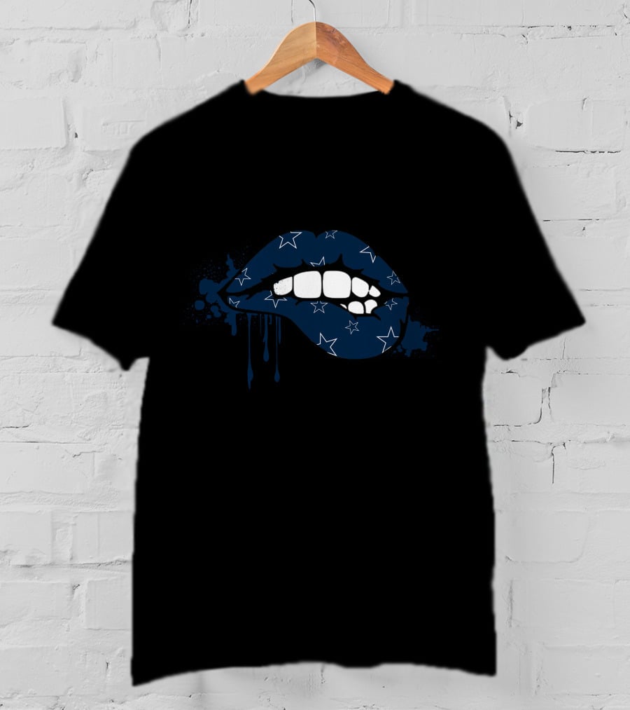 Dripping Lips Blue Star Pattern Cowboys T-Shirt